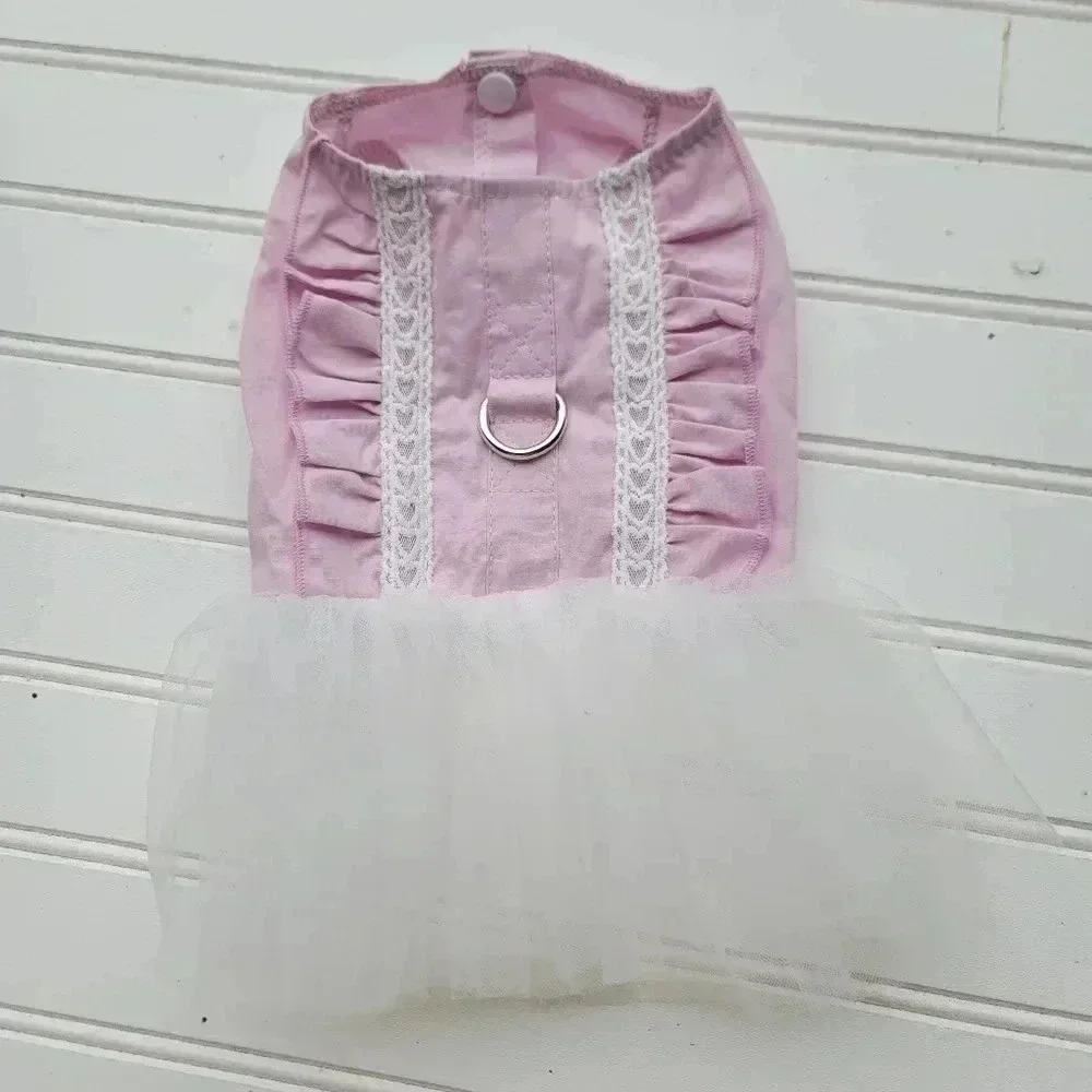 Set Of 2 Cute Bow Pet Dog Dress Harness Tulle Jean Blue Pink Bow Pink Sz M